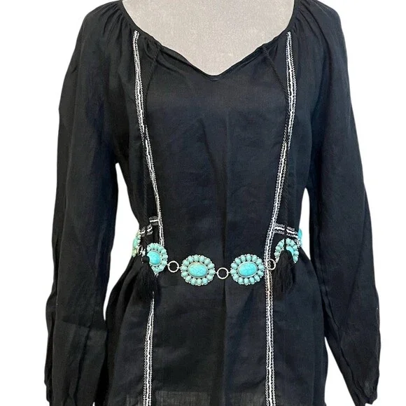 Western Turquoise Boho Concho Chain Belt Hippie Festival Cowgirl Rodeo Fall - Picture 4 of 5